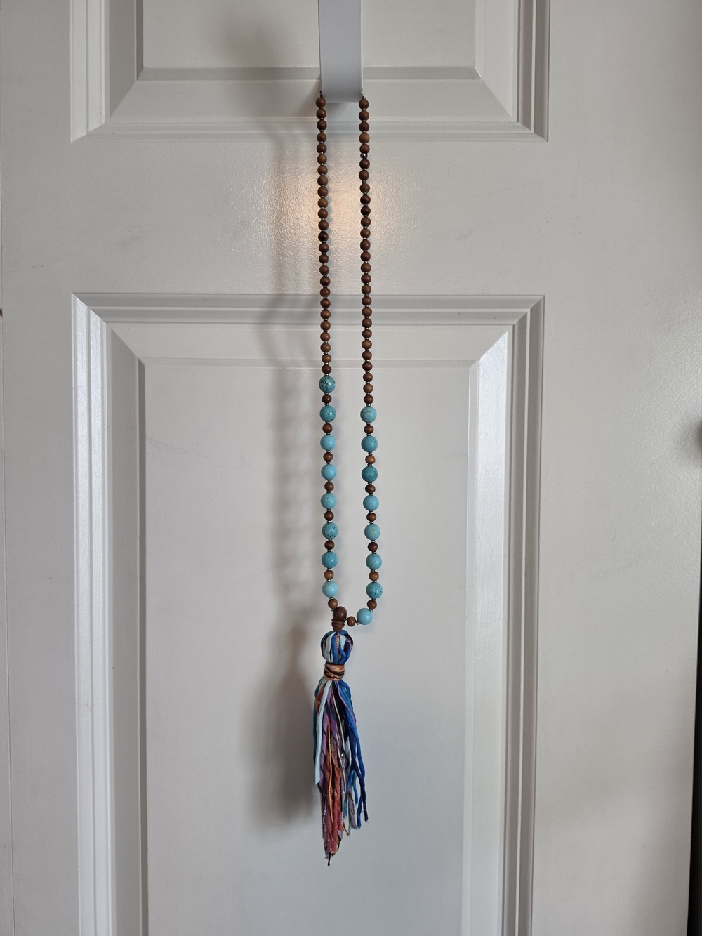 Sandlewood (smells beautiful) Bead Necklace with Turquoise Beads & Tassel